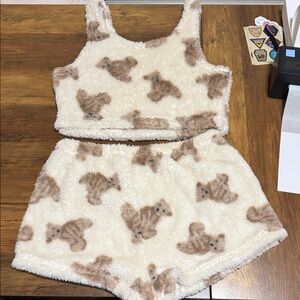 Cozy Bear Print Fuzzy Lounge Set